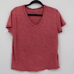 Dear John Tee Womens S Red Casual Distressed Boho Space Dye Retro Comfy Weekend